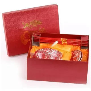 lachineuse – Traditionelles chinesisches Reisset – Für 2 Personen – Porzellan – Mit Schüsseln, Tellern, Löffeln und Essstäbchen – Farbe Rot – Suppenschüsseln, Geschirr – Asiatische Geschenkidee