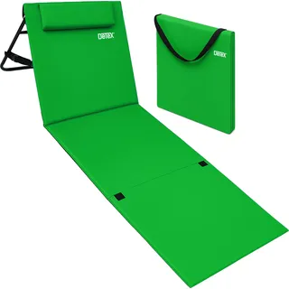 DETEX® Strandmatte mit Rückenlehne Gepolstert Grün Sonnenliege klappbar UV-beständig Tasche Reißverschluss Kissen Tragegurt Garten Camping Picknick Liegematte 158x56cm - Grün