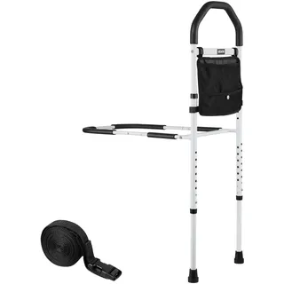 Vevor Aufstehhilfe Bett, Haltegriffe mit Stützbein & PU-Handlauf, 732–992mm höhenverstellbarer Gehstock aus Karbonstahlrohr, Bett Einstiegshilfe für Kingsize-, Queensize-, Full- & Twin-Betten