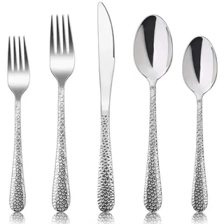 HaWare Besteck Set, 60-teiliges Edelstahl Besteckset für 12 Personen mit Messer Gabel Löffel, Modernes Hammergriff Essbesteck für Haus/Party/Hotel/Restaurant, Hochglanzpoliert& Spülmaschinenfest