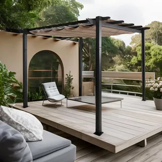 Aluminium Pergola HWC-N93, Gartenpavillon Pavillon Garten, stabiles 8cm-Gestell Schiebedach UV50+ 3x3m creme-beige - Beige