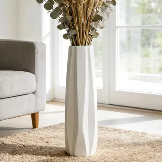 JIDOFUE Weiße Keramik Vase 24 Inches/60 cm Tall Floor Flower Vase Große Vasen für Tisch Centerpieces Regal Home Decor Halter Dekorative Wohnzimmer Getrocknete Blumen Einfache Arrangement