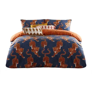 furn. Tibetan Tiger Bettwäsche-Set für Einzelbett, Baumwolle, Polyester, Blau (TIBETTI/D01/BLU)