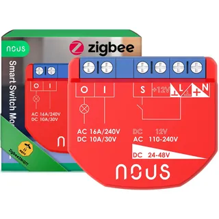 Nous ZigBee Smart Switch Module, 1 Kanal, AC 16A/DC 10A, Trockenkontakte, ZigBee 3.0 Hub erforderlich, Kompatibel mit Alexa, Google Assistant, Home Assistant, Tuya Smart Life App