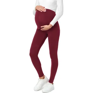 Be Mammy Lange Umstandsleggings aus Baumwolle Leggings für Schwangere Umstands Leggings Schwangerschafts Unterhosen mit Hoher Bund Weich und Elastisch BE20-230 (Wein, L)