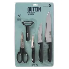 Quttin Set mit 5 Messern, Schäler und Schere, Kollektion Nero, Küchenmesser-Set, professionelles Messer-Set, hochwertige Messer