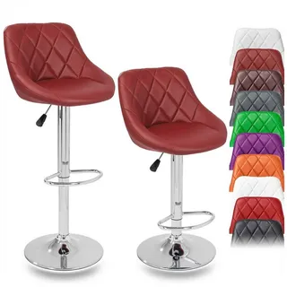 TRESKO Barhocker BH-006, drehbar mit Lehne, 60-80cm Sitzhöhe, Kunstleder, weinrot, 2 Stück
