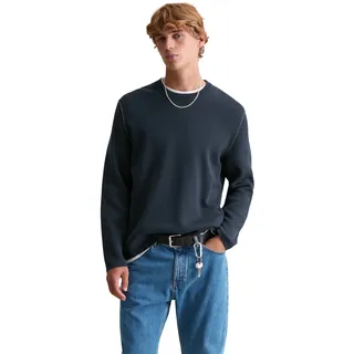 Rundhalspullover MARC O'POLO DENIM, Herren, Gr. L, navy teal, Strick, Obermaterial: 70% Baumwolle, 30% Lyocell, regular fit normal, Rundhals, Rippbündchen, Pullover Rundhalspullover, regular fit, aus Double-Face-Cotton