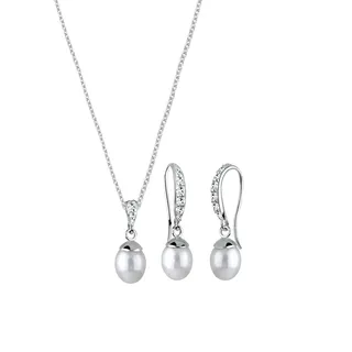 Elli Schmuckset Damen Süßwasserzuchtperle und Kristalle in 925 Sterling Silber