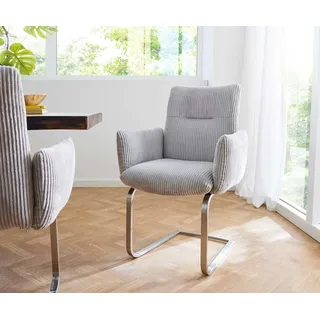 DELIFE Freischwinger Jova-Flex mit Armlehnen Cord Silbergrau Freischwinger flach Edelstahl Taschenfederkern - Grau