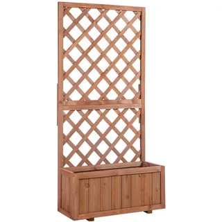 Outsunny Hochbeet Pflanzkasten mit Rankgitter, für Kletterpflanzen, Tannenholz, Orange , Fichtefarben , Holz , 31.5x149.5x72.5 cm , Gartenzubehör, Hochbeete