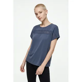 Kurzarmshirt ONLY "ONLFREE LIFE S/S LACE PANEL TOP JRS", Damen, Gr. XS, blau (vintage indigo), Jersey, Obermaterial: 70% Modal, 30% Polyester, unifarben, Rundhals, Shirts Kurzarmshirt