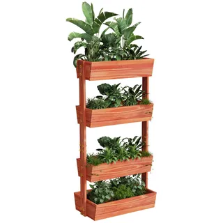 unho Vertikalbeet mit 4 Kästen, Hochbeet aus Tannenholz mit 4 Etagen, Blumenkasten Gemüsebeet Kräuterbeet Pflanzkübel Frühbeet, verstellbar, für Terrasse Balkon & Garten