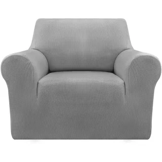 Deconovo Sofabezug Sofa Überzug Sofaüberwurf Cover Sesselbezug Sofahusse Abdeckung Super Elastisch Stretch Jacquard, 1-Sitzer(80-120cm), Hellgrau