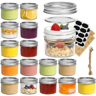 ComSaf 125ml Einmachgläser mit Schraubdeckel und Aufkleber Einmachgläser mit Deckel 16er, Kleine Marmeladengläser für Gewürze Hausgemachtes Essen, Gelee, Marmelade, Joghurtgläser, Mason Jars Gläser