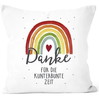 SpecialMe® Kissen-Bezug Danke für die kunterbunte Zeit Regenbogen kleines Geschenk Abschied Erzieherin Weiss Standard