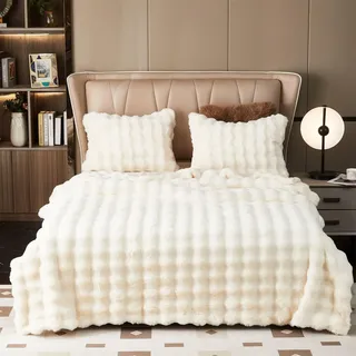 GKXLH Dick Flauschig Kunstfell aus Kaninchenfell Kuscheldecke(Weiß,180x230)
