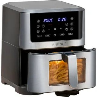 Alpina Airfryer XXL - Heißluftfritteuse 8 Liter - Air Fryer für 6 Personen und mehr - Heißluftofen mit digitalem Touchscreen - einstellbare Temp... - Silber