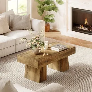 120cm Couchtisch,Wohnzimmertisch aus Holz, Kaffeetisch, Sofatisch mit dickem Untergestell,Beistelltisch für Tee und Kaffee, moderner minimalistischer Bauernhaus,Coffee Table for Living Room - Braun