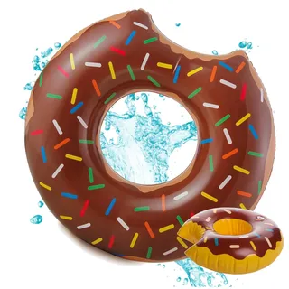 Donut Schwimmring mit 1x Getränkehalter aufblasbar - 120 cm Schwimmreifen für Pool & Wasser - Kinder & Erwachsene (1x Braun)