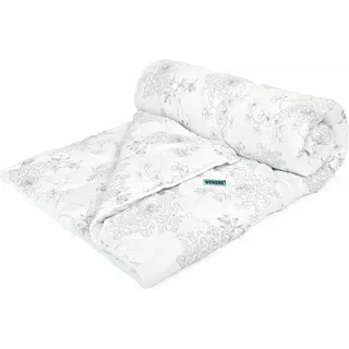 Antiallergische Bettdecke, grau und weiß mit Blumen, weich, 220x200 cm - Grau, Weiß