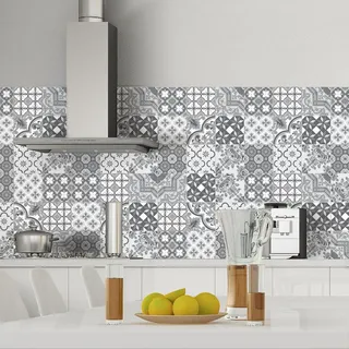 Ambiance Sticker Selbstklebende Wandtattoo Aufkleber, Wanddekoration, Fliesenaufkleber für Badezimmer und Küche Nuances de Gris Monte-Carlo - 9 Stück Aufkleber 10 x 10 cm