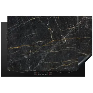MuchoWow Herdabdeckplatte Marmor - Schwarz - Gold - Grau - Marmorstruktur 81x52 cm , Goldfarben , Kunststoff , Rechteckig , 81x52x0.2 cm , Made in Europe , Küchen, Küchenelektrogeräte, Herde, Herdabdeckplatten