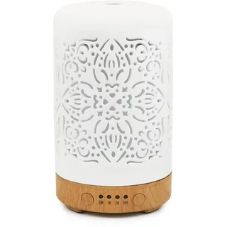 Earnest Living Aroma Diffuser für Ätherische Öle 100 ml - Weißer Keramik Raumduft Duftöl Diffuser - Elektrische Duftlampe, Luftbefeuchter, Nachttischlampe - 7 Lichtfarben, Timer, Abschaltautomatik