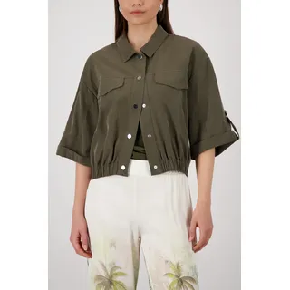 Hemdjacke MONARI "Jacke Modal", Damen, Gr. 44, olive, Web, Obermaterial: 92% Modal, 8% Polyester, unifarben, regular fit taillenlang, Rundhals, eingesetzt Aufschlag, Jacken Hemdjacke, Regular fit mit Druckknöpfen