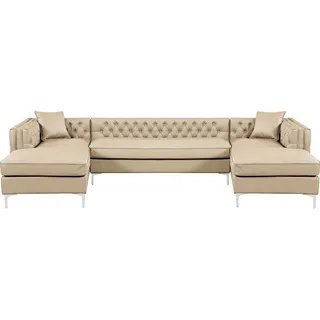 Ecksofa Beige Wohnlandschaft Couch Eckgarnitur Polster Chesterfield Möbel Design - Beige