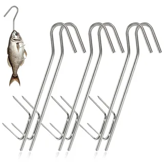 QSHXXROI 6 Stück Räucher-Haken Edelstahl, Räucherhaken Set, Stainless Räucherhaken, Räucherhaken Fisch 21cm, von Fisch, Lachs, Fleisch, Forelle, Wurst