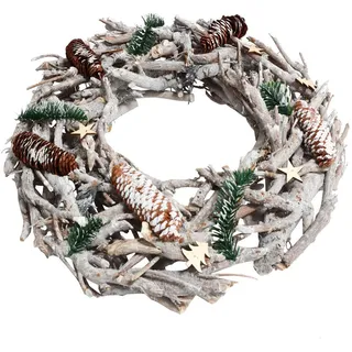 MCW Adventskranz XXL Rund Ohne Kerzen/Halter Weiß, Rot , Holz , 11 cm , Dekoration, Weihnachtsdekoration, Adventskränze