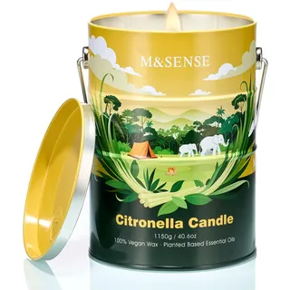 M&SENSE Citronella Kerze Outdoor Groß 1150g, 220 Std| Natürliche Sojawachs Zitronella Kerze mit Citronella Öl für Garten,Camping,Picknicks|Sommer Zitronellen Duftkerze, Non-Toxic Soy Wax