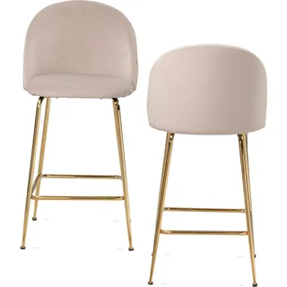 Barhocker 2er Set Samt Beige mit Lehne Goldbeine Skandinavisch 110kg - Beige