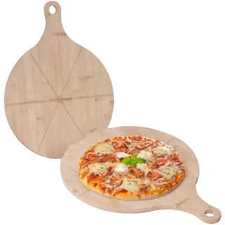 Relaxdays Pizzateller, 2er Set, Bambus, Ø 33 cm, Servierbrett für Pizza, Flammkuchen, Käse, rundes Pizzabrett, Natur