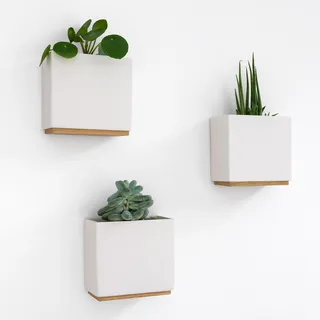 Kazai. Wandvasen -Alma- | Moderne Hängende Blumentöpfe für die Wand | 3-teiliges Übertopf-Set aus hochwertigem Resin für Zimmerpflanzen, Kunstpflanzen, Blumen u.m. | Crème