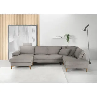 3C Candy Wohnlandschaft »Lecce, wahlweise PUR-Schaumstoff oder Tonnentaschenfederkern U-Form« Bettkasten in Umbauecke und Longchair, sowie Querschläfer im 2-Sitzer, grau