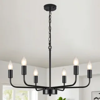 MRHYSWD Kronleuchter Schwarz, 6 Flammig Vintage Pendelleuchte Antik Hängelampe Landhausstil, Industrial Deckenleuchte mit E14 Fassung für Wohnzimmer, Schlafzimmer, Küche, Flur, 29 cm x 16 cm x 10 cm
