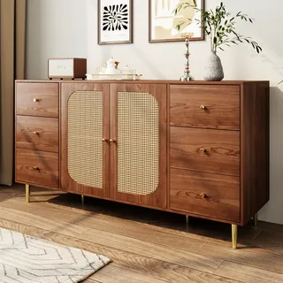 STILVORA Sideboard mit PE-Rattantür,Aufwahrungsschrank Kommode mit Schublade,Beistellschrank für Küche,Wohnzimmer&Schlafzimmer,braun - Braun