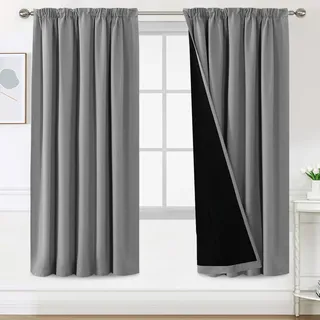 BellaHills Vorhang 100% Blickdicht mit Kräuselband 2er Set Vorhang gegen Kälte Doppellagige Vorhänge Thermogardine Wärmeisolierend Verdunklungsvorhänge H214 x B132 cm, Taubengrau