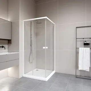 Marwell Eckdusche mit Schiebetür 77-90 x 190 cm weiß Sicherheitsglas