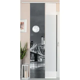 Gardinenbox 2er Set Schiebegardine Flächenvorhang Wildseide Optik und Voile Paneel, 245x45, Brücke, 80400