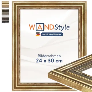 WANDStyle Bilderrahmen 24x30 Vintage, Bilderrahmen Gold Holz, hochwertiger Holzbilderrahmen Antik, Posterrahmen zum Aufhängen, Rahmen 30x24 cm, Fotorahmen H450 - Made in Germany
