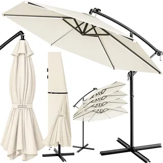 LED Solar Ampelschirm Mali Creme Ø350cm UV-Schutz 80+ Hülle