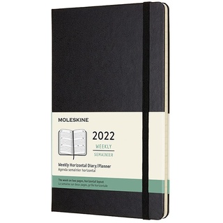 Moleskine Wochenkalender 2022, 12 Monate Wochenplaner horizontal, fester Einband, Format Groβ 13 x 21 cm, Farbe Schwarz, 144 Seiten