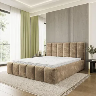 Masseno Polsterbett ATTORA LM 140x200 cm, Polsterbett mit Bettkästen - Beige, LUMO 30 - Beige