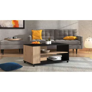 INOSIGN Couchtisch »Correze Kaffetisch, 100 cm, Artisan Eiche, in trendigen Farben, modern« Mit zwei Ablageboden, Rollen, schwarz