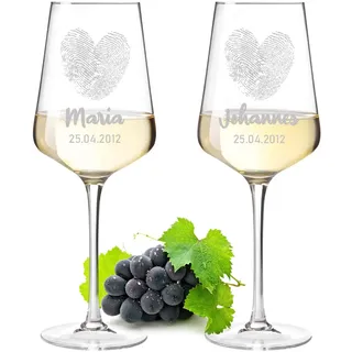 polar-effekt Leonardo Weißweingläser Weinglas 2er-Set 560 ml mit Gravur - Motiv Herz Fingerabdruck - personalisiert - Kristallglas - Jahrestag, Hochzeit - Mann, Frau, Paar - Wine, Glass