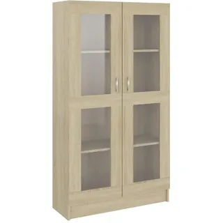 vidaXL Vitrinenschrank mit 4 Fächern, 2 Glastüren 82,5/30,5/150 cm aus Holzwerkstoff Sonoma-Eiche Dekor , Sonoma Eiche , Strukturbuche , Rechteckig , 82.5x150x30.5 cm , Esszimmer, Vitrinen, Vitrinenschränke