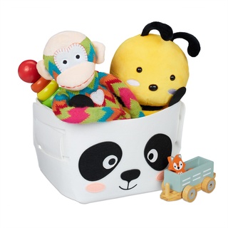 Relaxdays Aufbewahrungskorb Filz, Panda-Motiv, Filzkorb Kinder, faltbar, HBT: 24x27x18 cm, Spielzeugkorb, weiß/schwarz